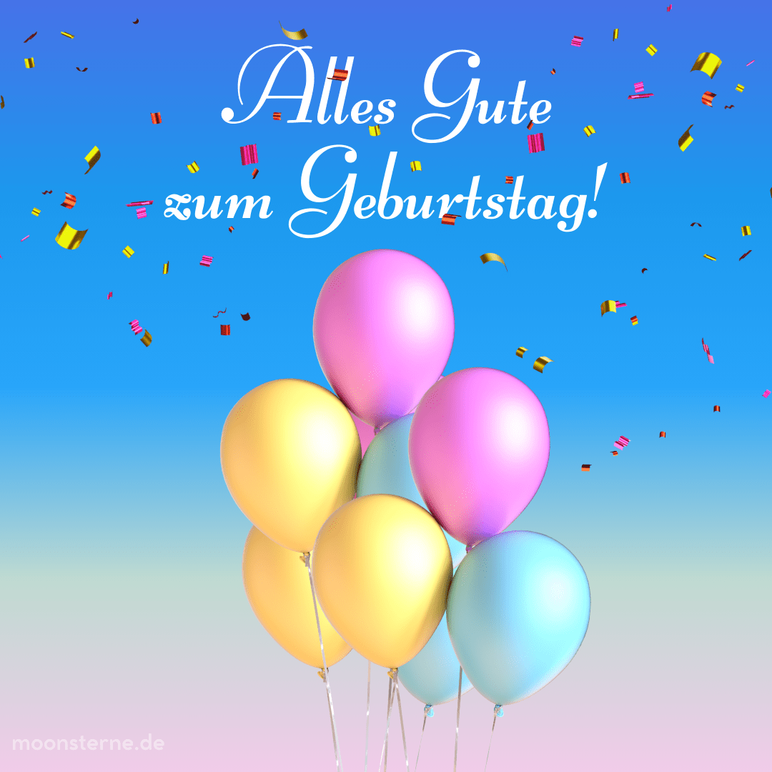 Geburtstagsbild mit Luftballons. Alles Gute zum Geburtstag - moonsterne.de